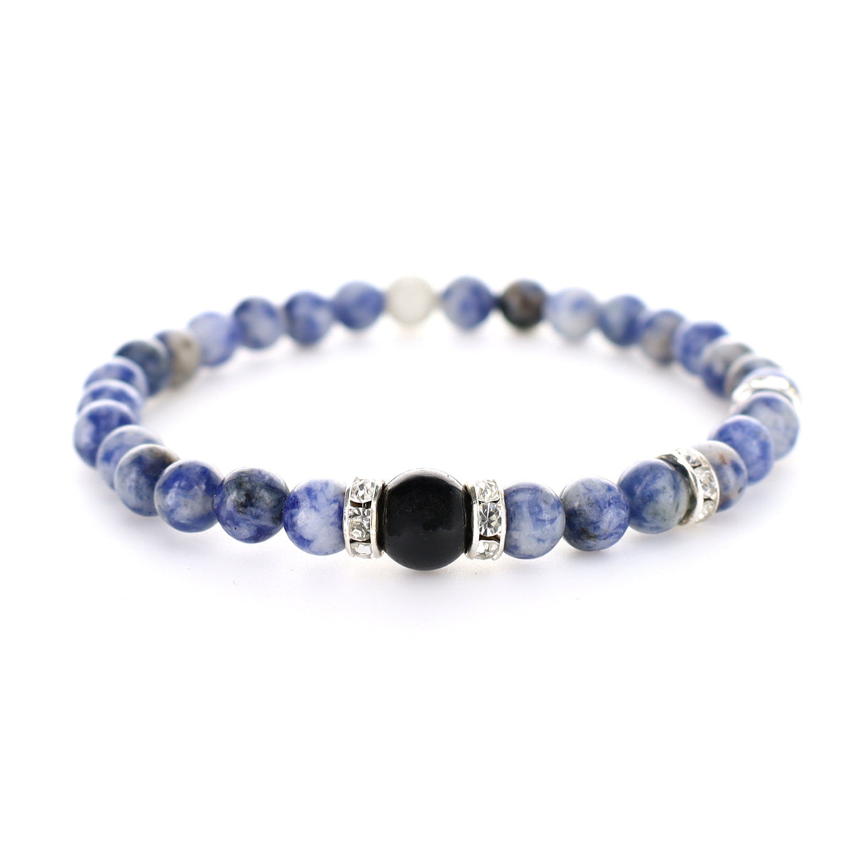 Armband i Blue Vein Sodalite och Obsidian med Detaljer av Metall