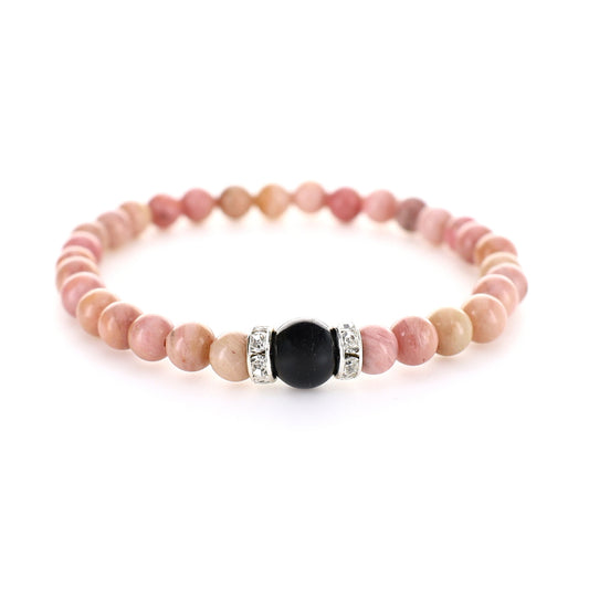 Armband i Pink Rhodonite med Obsidian
