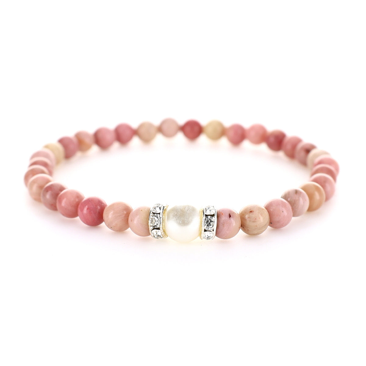 Armband i Pink Rhodonite med Pearly White