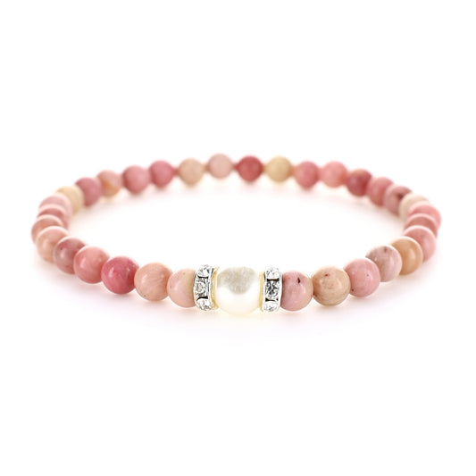 Armband i Pink Rhodonite med Pearly White