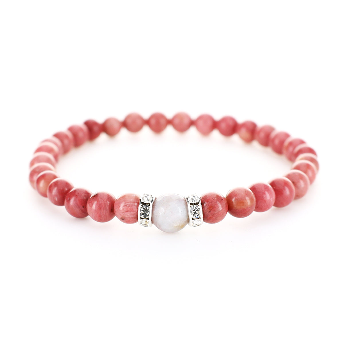 Armband i Pink Rhodonite och Tourmaline med Detaljer av Metall