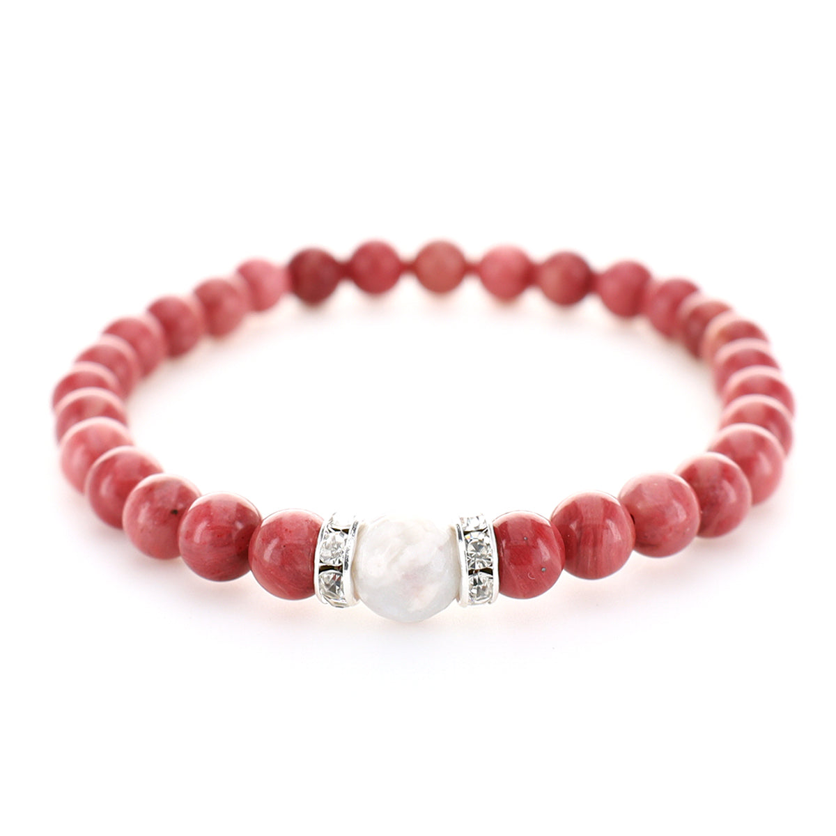Armband i Pink Rhodonite och Tourmaline med Detaljer av Metall