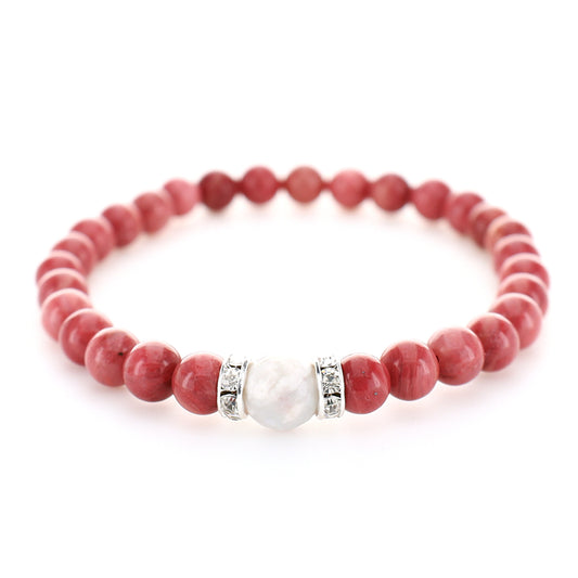 Armband i Pink Rhodonite och Tourmaline med Detaljer av Metall